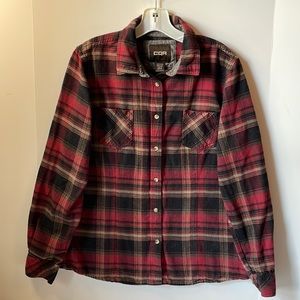 CQR Women's Plaid Flannel Button Up Shirt Large